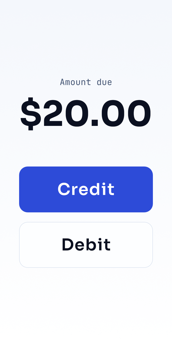 LiftedConnect credit or debit choice during PAX hardware bring-up