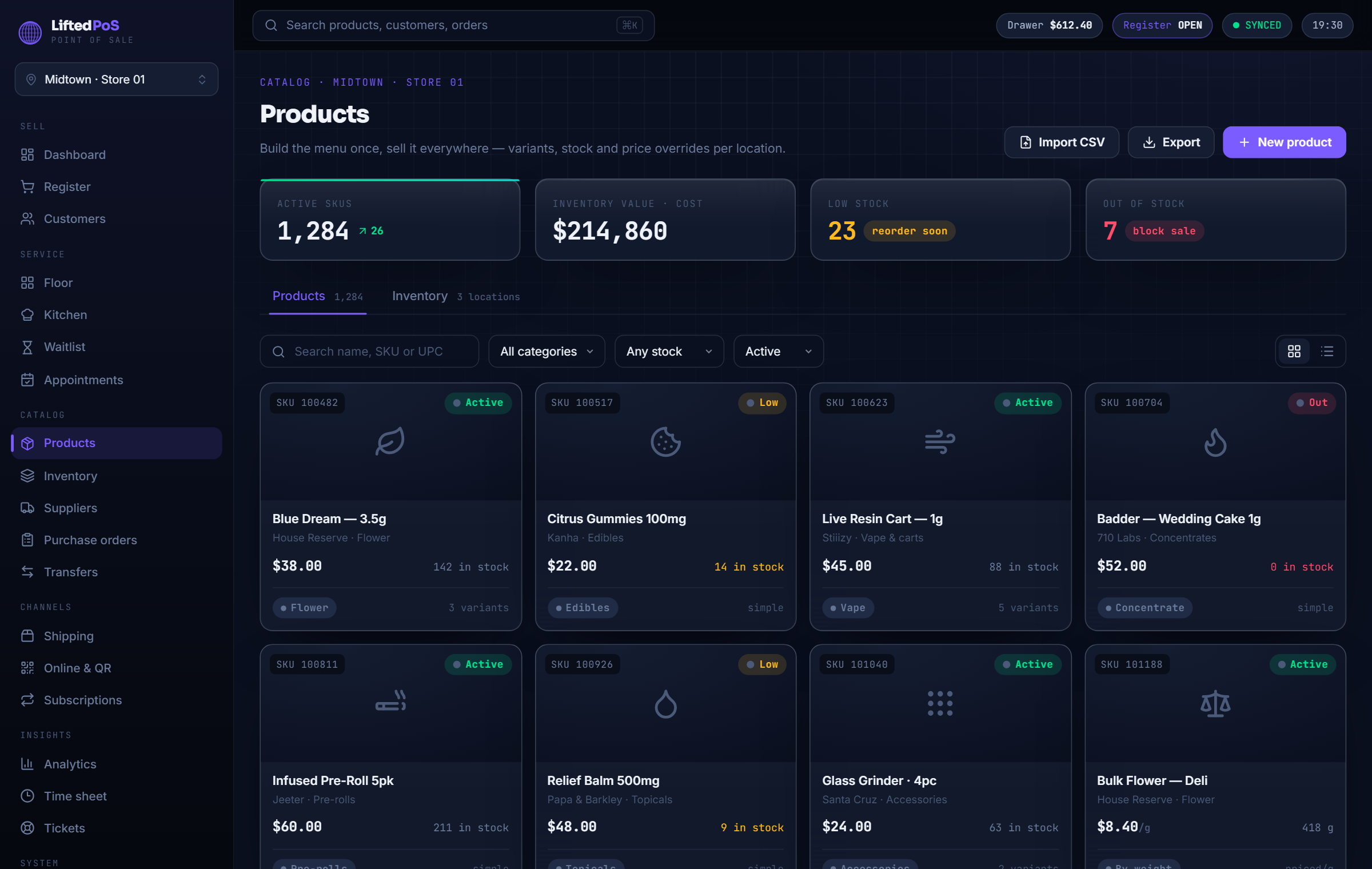 LiftedPOS product catalog and inventory tools